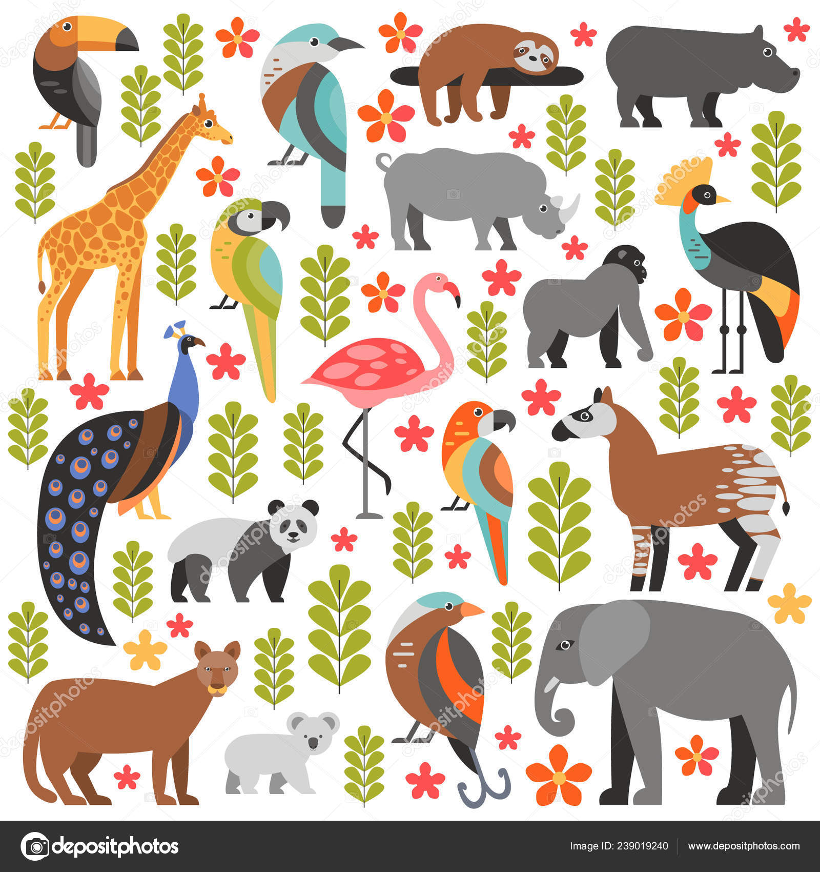 افضل سيرفر  مدفوع Flat Style Illustration Puma Panda Koala Giraffe Elephant Toucan ... افضل سيرفر  مدفوع