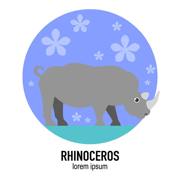 Ilustración Plana Vector Animal Rinoceronte — Vector de stock