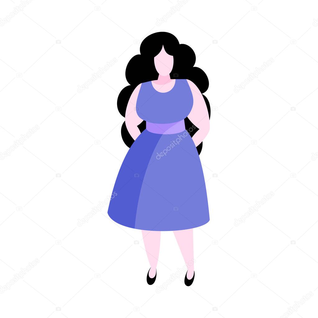 Vector cartoon illustration of plus size woman