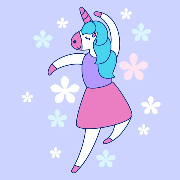 Ilustrasi Kartun Unicorn Menari Lucu - Stok Vektor