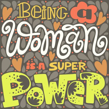 El yazısı stili yazı tipi, metin renkleri kartı, poster, tişört yazı Yazdır. Kadınlar güç ve feminizm Tema