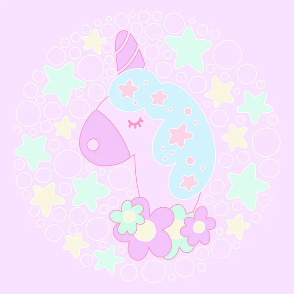 Carino Cartone Animato Unicorno Vettore — Vettoriale Stock