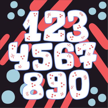 Sayılar için tasarım, afiş veya davetiye. El çekilmiş sayılar vektörde yapımı dizi