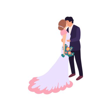 Gelin ve damat ile düz stil illüstrasyon