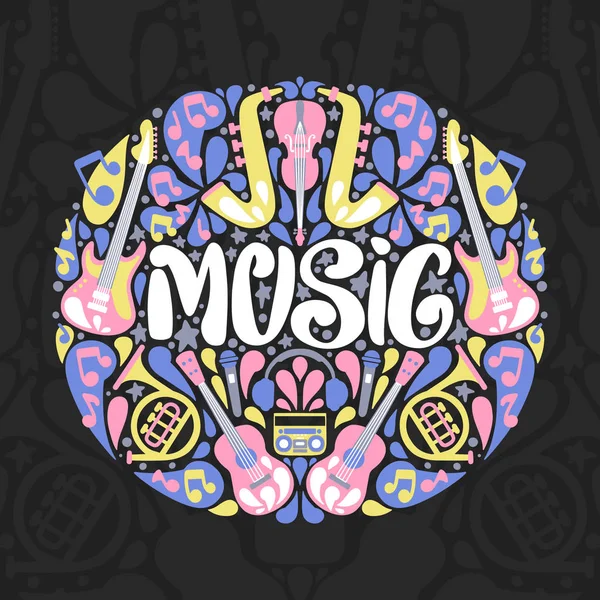 Handdrawn Illustration Music Lettering Illustrations Musical Instruments Inglés Diseño Póster — Archivo Imágenes Vectoriales