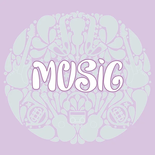 Handdrawn Illustration Music Lettering Illustrations Musical Instruments Inglés Diseño Póster — Vector de stock