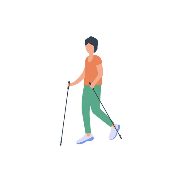 Uomo Nordic Walking Isolato Uno Sfondo Chiaro Illustrazione Vettoriale Piatta — Vettoriale Stock