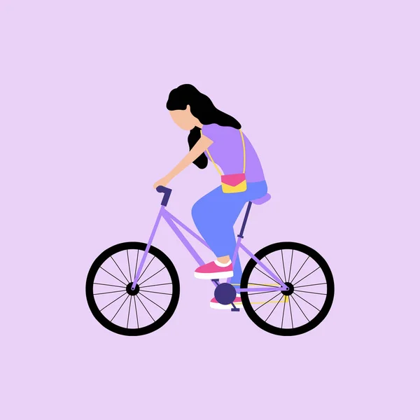 Vektor Illustration Kvinna Cykel Cykla Platt Stil — Stock vektor