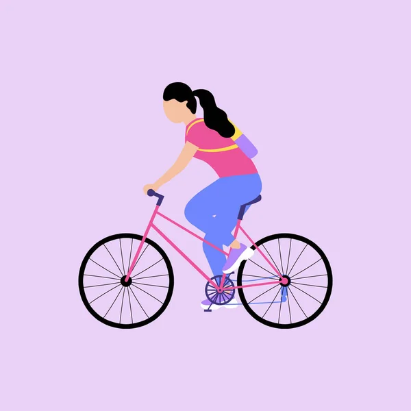 Vektor Illustration Kvinna Cykel Cykla Platt Stil — Stock vektor
