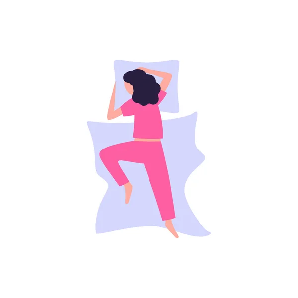 Εικονογράφηση Των Διαφορετικών Πόζες Ενός Κοριτσιού Που Κοιμάται Πολύχρωμη Επίπεδη — Διανυσματικό Αρχείο