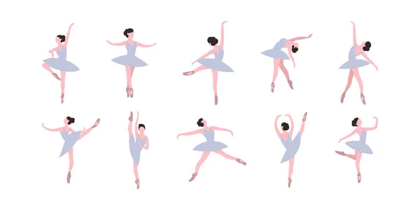 Sammlung Tanzender Ballerinen Bunte Flache Vektorillustration — Stockvektor