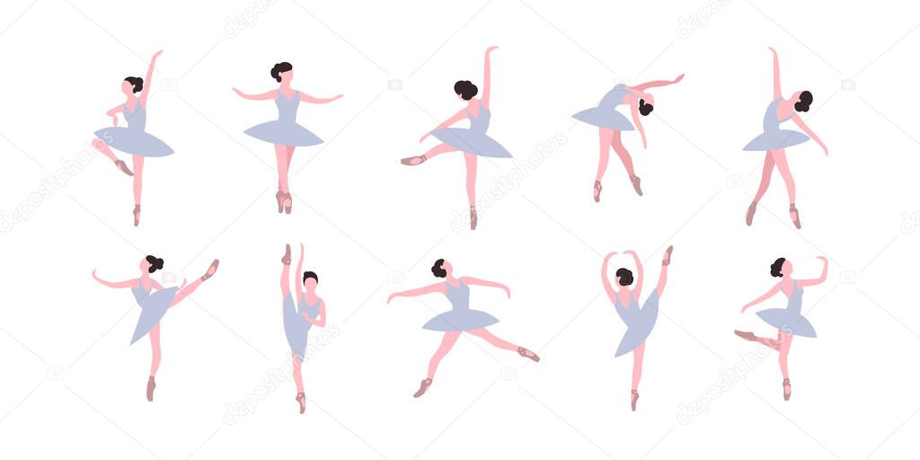 Collection of dancing ballerinas. Colorful flat vector illustration.