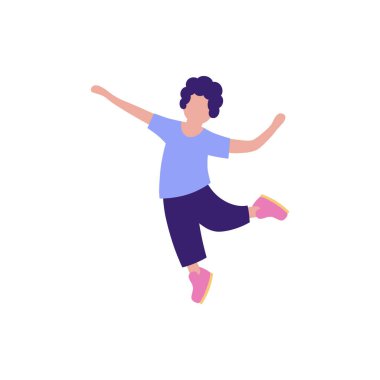 Küçük çocuk atlıyor. Renkli düz vektör illüstrasyonu.