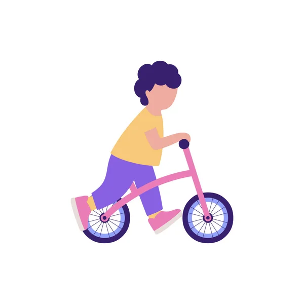 自転車に乗っている男の子 カラフルなフラットベクトルイラスト — ストックベクタ