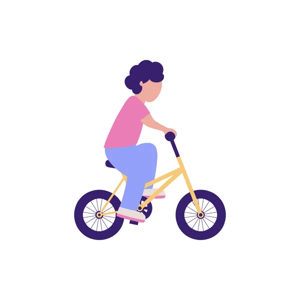 Bisikletli Küçük Çocuk Renkli Düz Vektör Illüstrasyonu — Stok Vektör