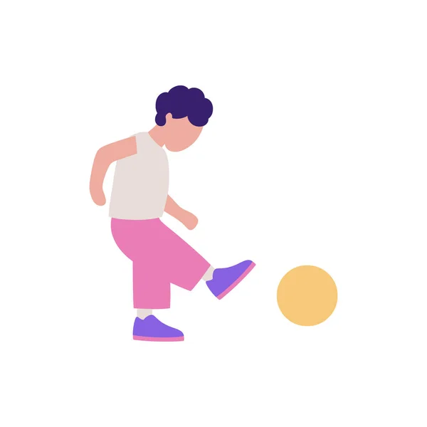 Malý Chlapec Hraje Fotbal Barevná Plochá Vektorová Ilustrace — Stockový vektor
