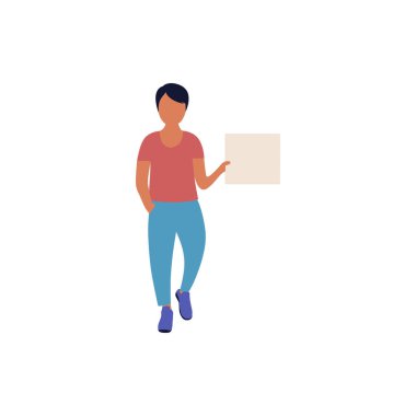 Aktivistin elinde boş pankartlar var. Gösteri, devrim, protesto gösterileri. Düz bir şekilde vektör illüstrasyonu