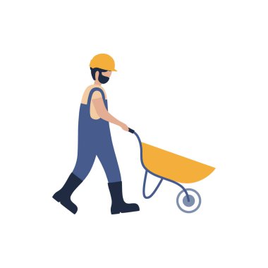 Tramvayı olan bir işçi. Düz bir şekilde vektör illüstrasyonu