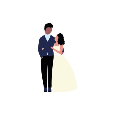 Gelin ve damat illüstrasyonu. Düz bir şekilde vektör illüstrasyonu