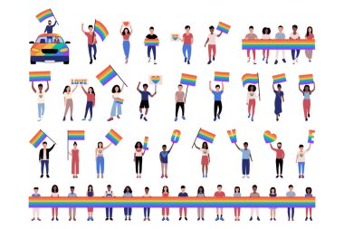 Group of LGBT activists in parade. Vector illustration in flat style clipart
