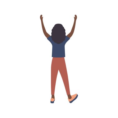 Elleri havada bir kadın tasviri. Düz biçimli vektör illüstrasyonu