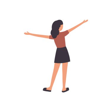 Elleri havada bir kadın tasviri. Düz biçimli vektör illüstrasyonu