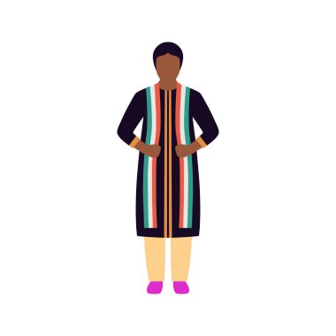 Hindistan 'ın Bağımsızlık Günü. Hindistan bayrağı taşıyan adam. Düz biçimli vektör illüstrasyonu