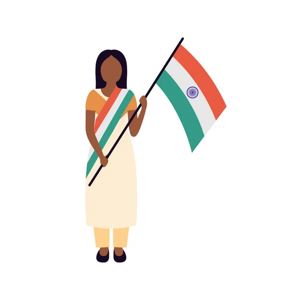 День Независимости Индии Женщина Флагом Индии Векторная Иллюстрация Плоском Стиле — стоковый вектор