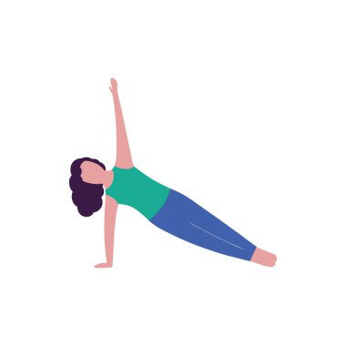 Yoga pozisyonunda genç bir kadın. Düz biçimli vektör illüstrasyonu