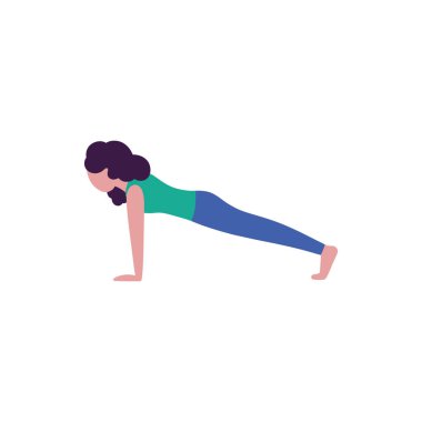 Yoga pozisyonunda genç bir kadın. Düz biçimli vektör illüstrasyonu