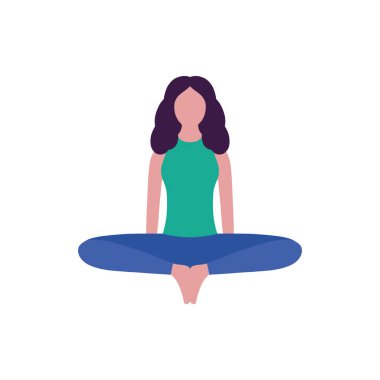 Yoga pozisyonunda genç bir kadın. Düz biçimli vektör illüstrasyonu
