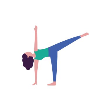Yoga pozisyonunda genç bir kadın. Düz biçimli vektör illüstrasyonu