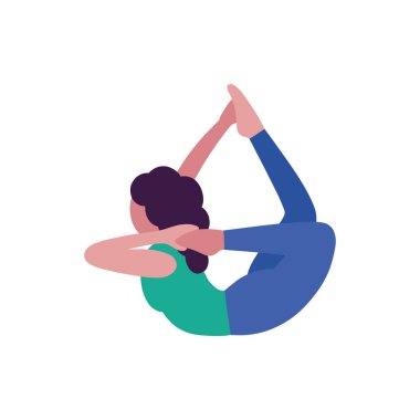 Yoga pozisyonunda genç bir kadın. Düz biçimli vektör illüstrasyonu