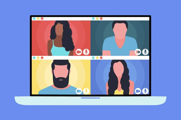 Ilustração Videochamada Conferência Videochamada Para Amigo Estudo Online Reunião Negócios — Vetor de Stock