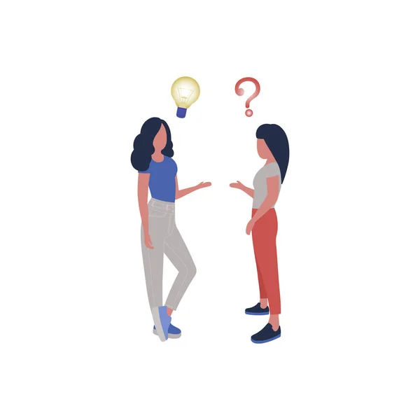 Zwei Mädchen Diskutieren Idee Ideenfindung Teamarbeit Coworking Und Kommunikationskonzept Vektor — Stockvektor