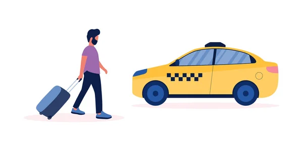 Ilustración Joven Con Equipaje Que Llamó Taxi Ilustración Vector Plano — Vector de stock