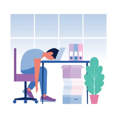 Profesyonel patinaj. Uykulu insan. Kendimi kötü hissediyorum. Düz bir şekilde vektör illüstrasyonu.