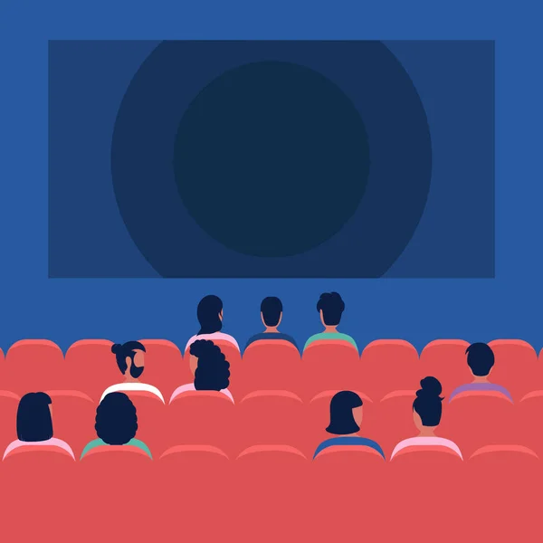 Conceito Cinema Pessoas Sentam Cinema Vêem Filme Ilustração Vetorial Estilo — Vetor de Stock