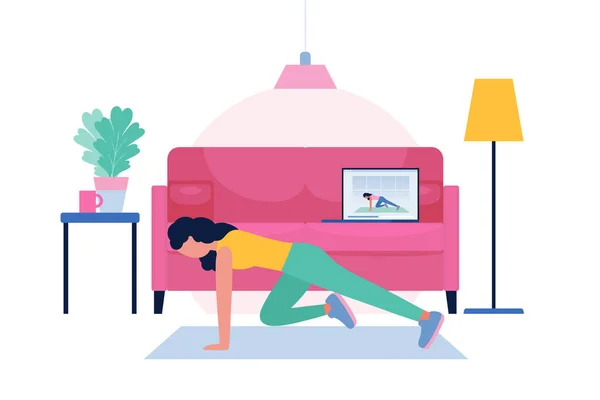 Frau Beim Online Workout Vektor Illustration Flachen Stil — Stockvektor