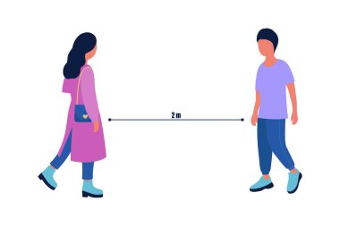 Sosyal uzaklık kavramı. Düz bir şekilde vektör illüstrasyonu