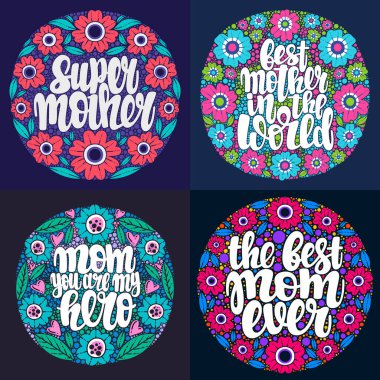 Anneler Günü 'nün tasviri. Vektör harfleri. Kartlar, elbiseler ve diğer şeyler için tasarım