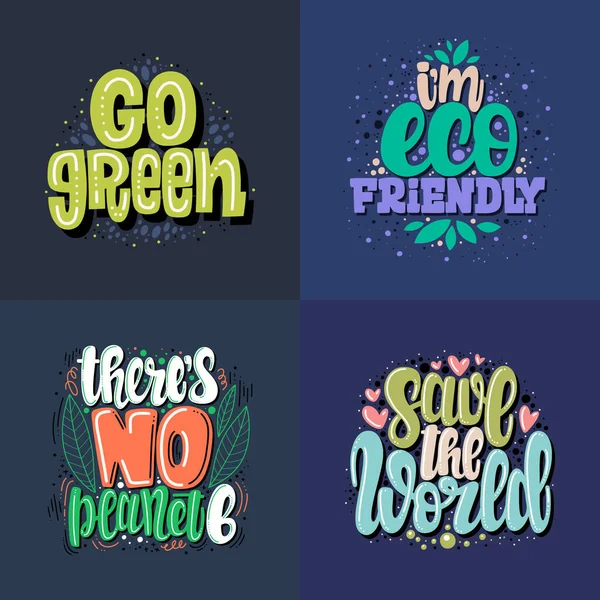 Eco Phrase Set Illustration Eco Theme Vector Lettering Design Cards — Stock Vector