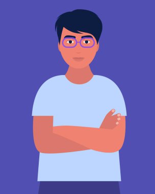 Kolları çapraz duran bir adam. Düz bir şekilde vektör illüstrasyonu