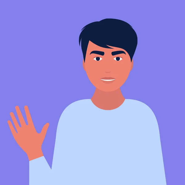 Man Groet Met Hand Vector Illustratie Een Platte Stijl — Stockvector