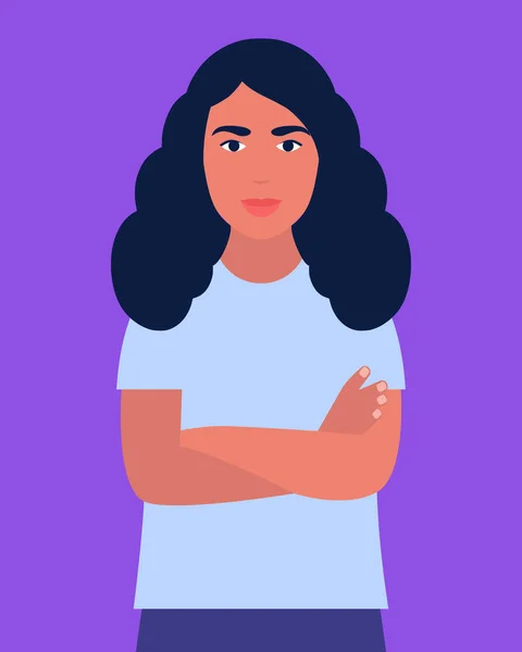 Een Vrouw Met Gekruiste Armen Vector Illustratie Een Platte Stijl — Stockvector