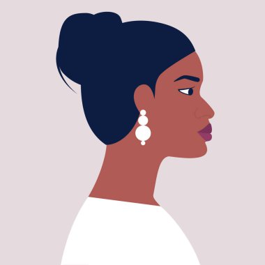 Profilde Afrikalı bir kadının yüzü. Düz bir şekilde vektör illüstrasyonu