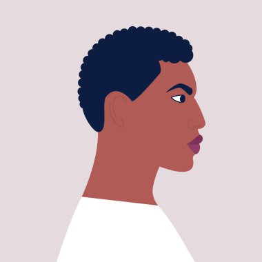 Profilde Afrikalı bir adamın yüzü. Düz bir şekilde vektör illüstrasyonu