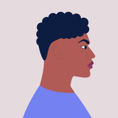 Profilde Afrikalı bir adamın yüzü. Düz bir şekilde vektör illüstrasyonu