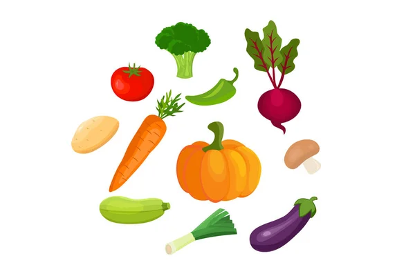 Vector vegetables icons set in cartoon style. — Stock Vector