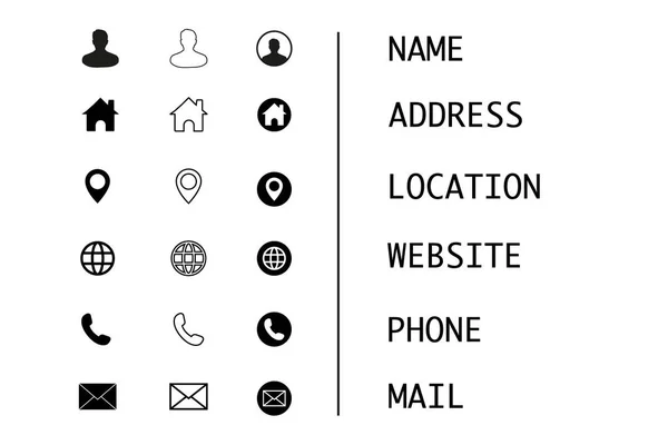 Kartvizit, finans ve iletişim ikonları. İletişim bilgi simgeleri.
